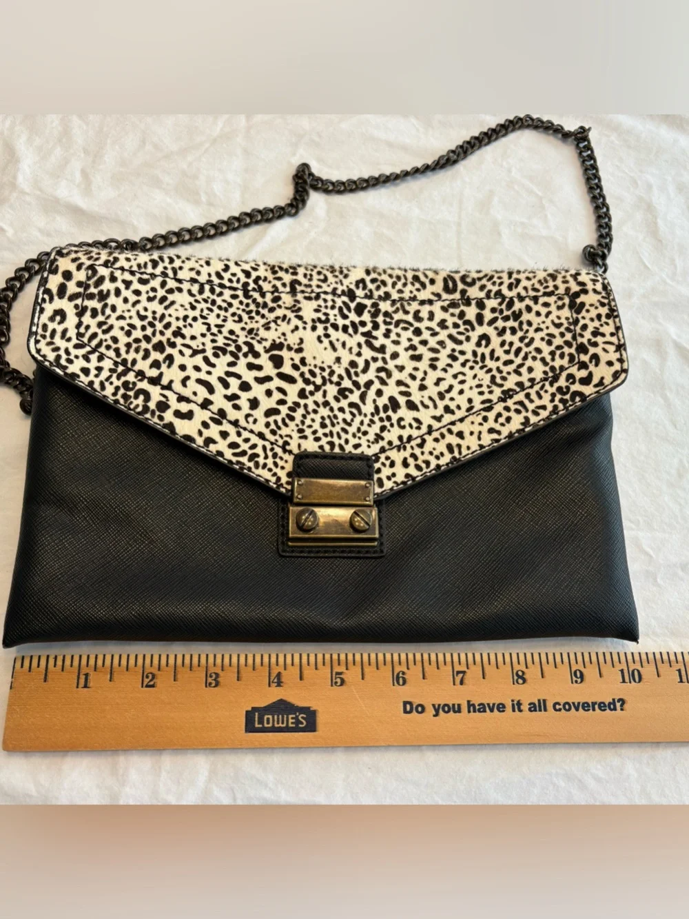 J. Crew Snow Leopard Print Genuine Calf Hair & Faux Leather Clutch/Shoulder Bag